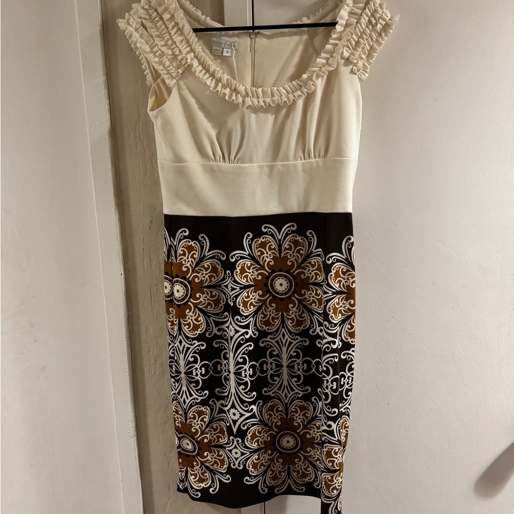 Elegant Cream and Brown Floral Dress